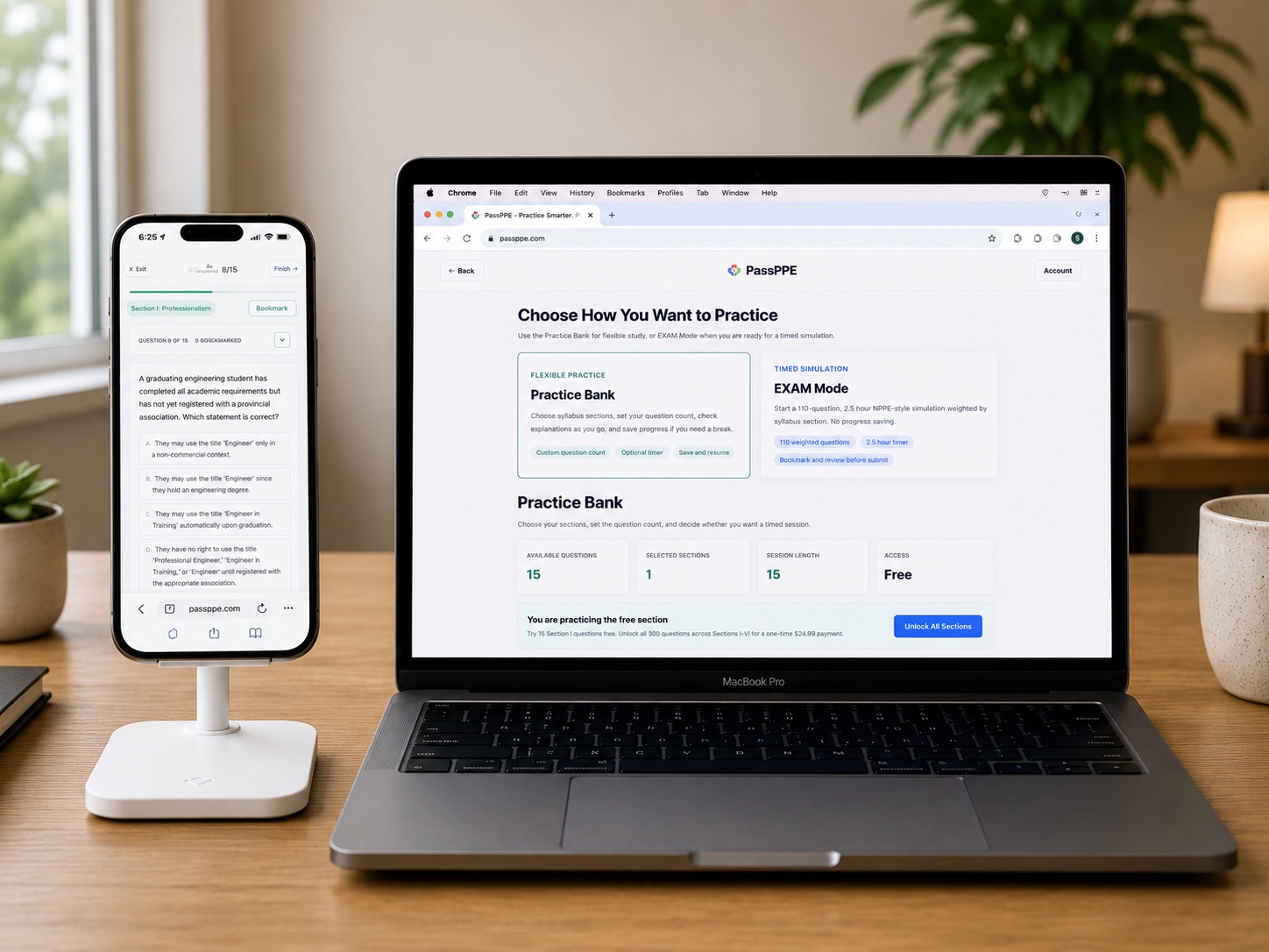 PassPPE shown on desktop and mobile screens for NPPE practice