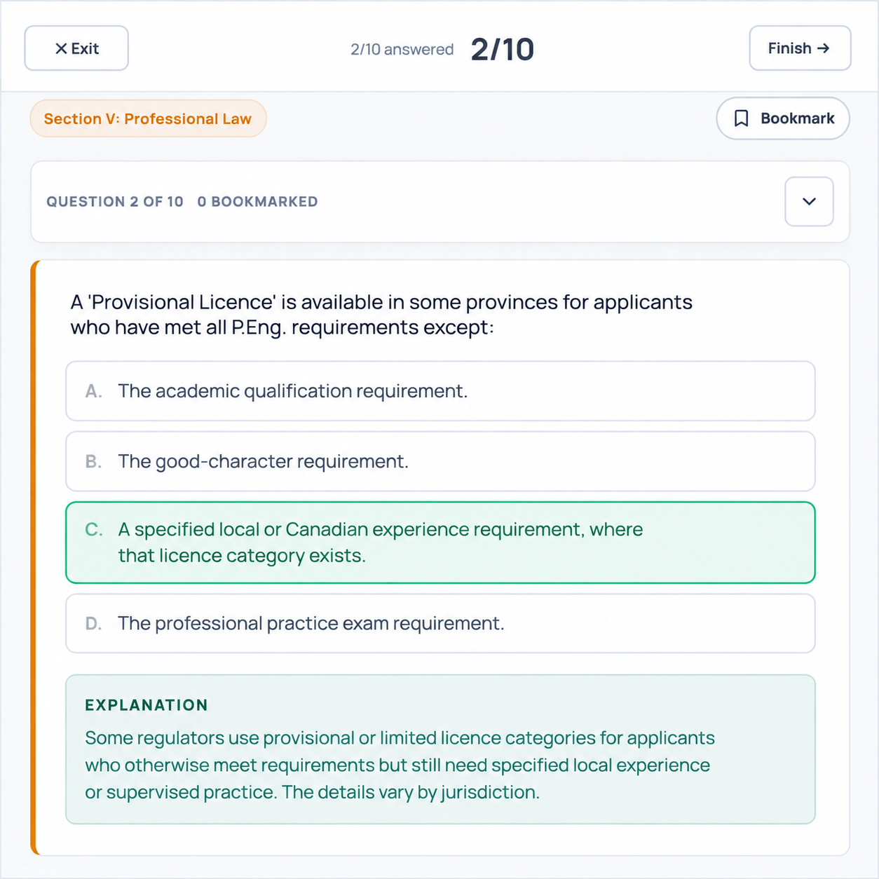 PassPPE NPPE practice question screen with answer choices and explanation